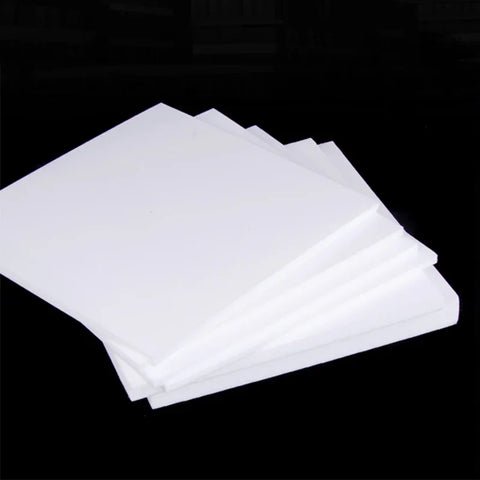 White PTFE plastic sheets in various thicknesses for low-friction applications