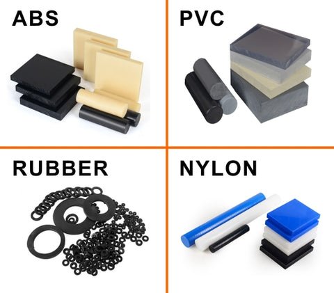 Material comparison chart showing nylon vs ABS vs PVC vs rubber properties