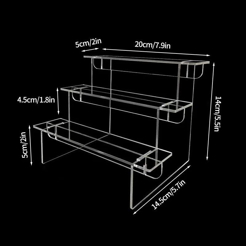 Detail showing tier height spacing for makeup storage